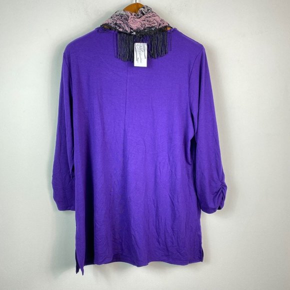 NY Collection Womens Plus 1X Dark Purple 3/4 Sleeve Scarf Tunic Top NWT BL11 - Picture 5 of 7